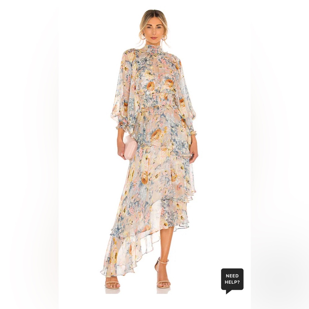 ELLIATT Astrid Floral Print Long Sleeve Asymmetric Chiffon Dress